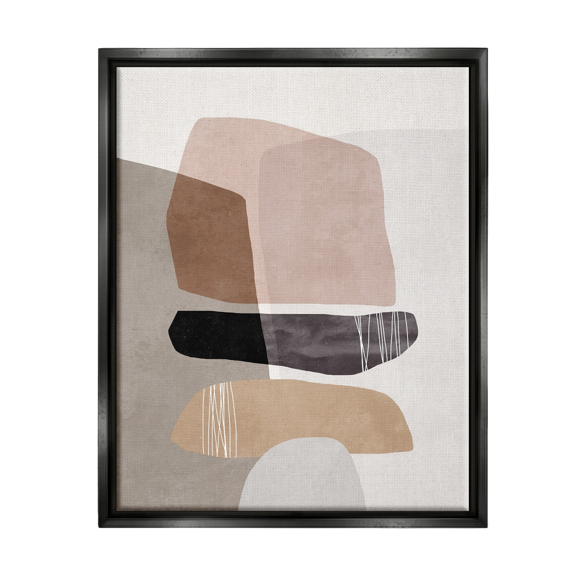 Stupell Industries Abstract Aztec Rock Stone Stack Sculpture Layered Forms Jet Black Framed Floating Canvas Wall Art, 16x20, by Nina Blue