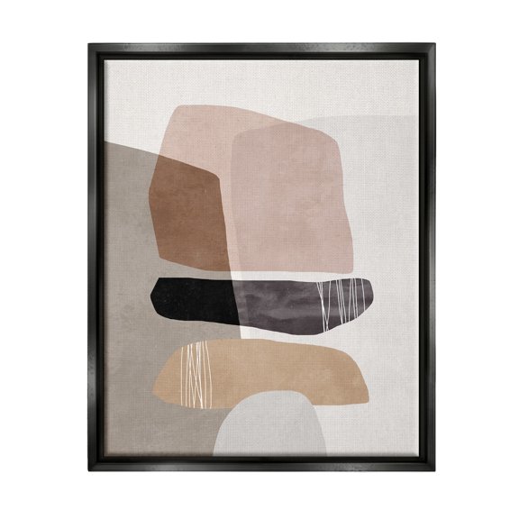 Stupell Industries Abstract Aztec Rock Stone Stack Sculpture Layered Forms Jet Black Framed Floating Canvas Wall Art, 24x30, by Nina Blue