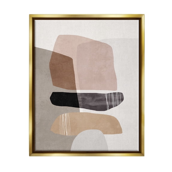 Stupell Industries Abstract Aztec Rock Stone Stack Sculpture Layered Forms Metallic Gold Framed Floating Canvas Wall Art, 16x20, by Nina Blue