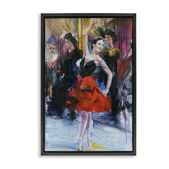 Stupell Industries Abstract Ballerina Bold Collage People Painting Black Floater Framed Canvas Art Print Wall Art, 17 x 25