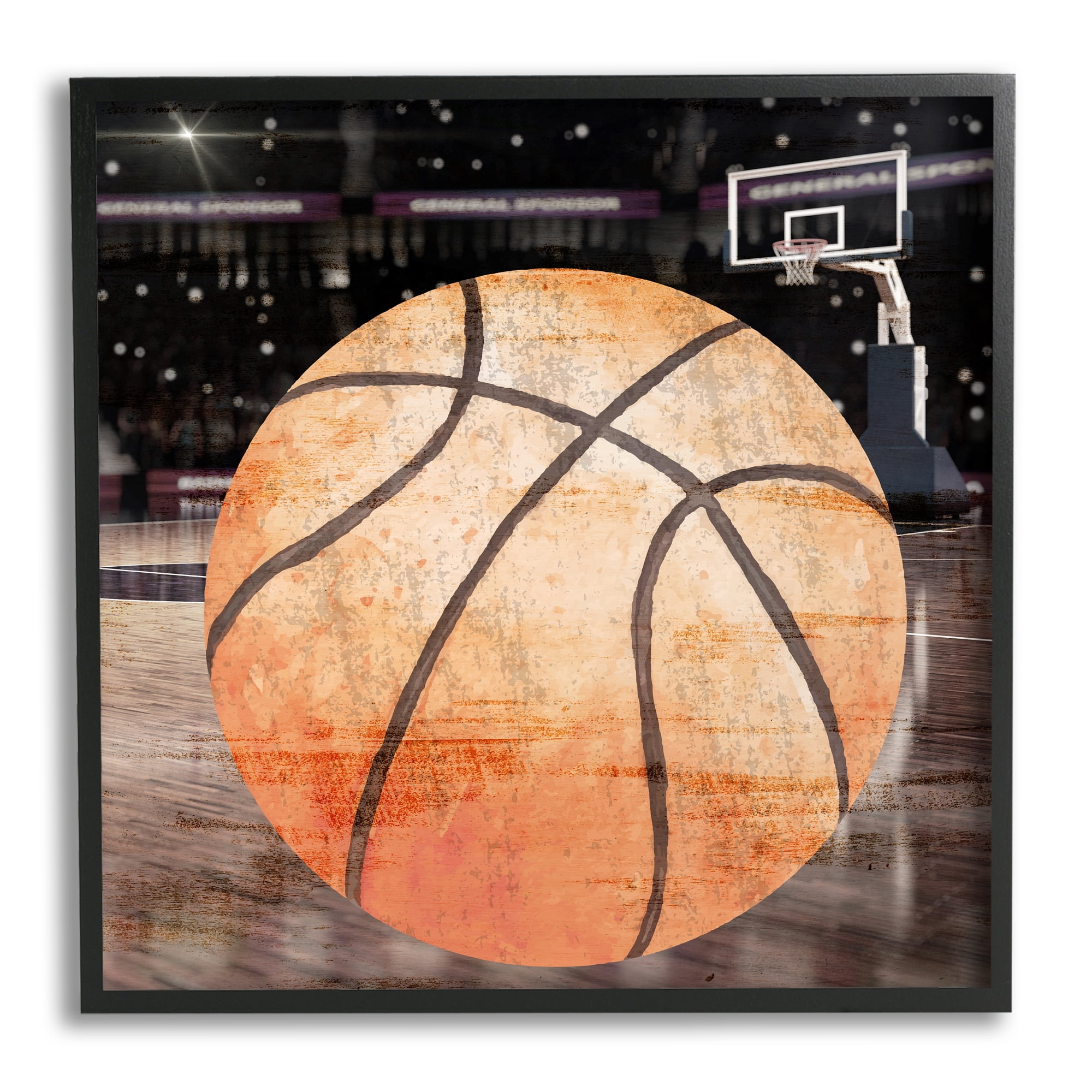 Stupell Industries Abstract Basketball Court Abstract Painting Black Framed Art Print Wall Art, 24 x 24