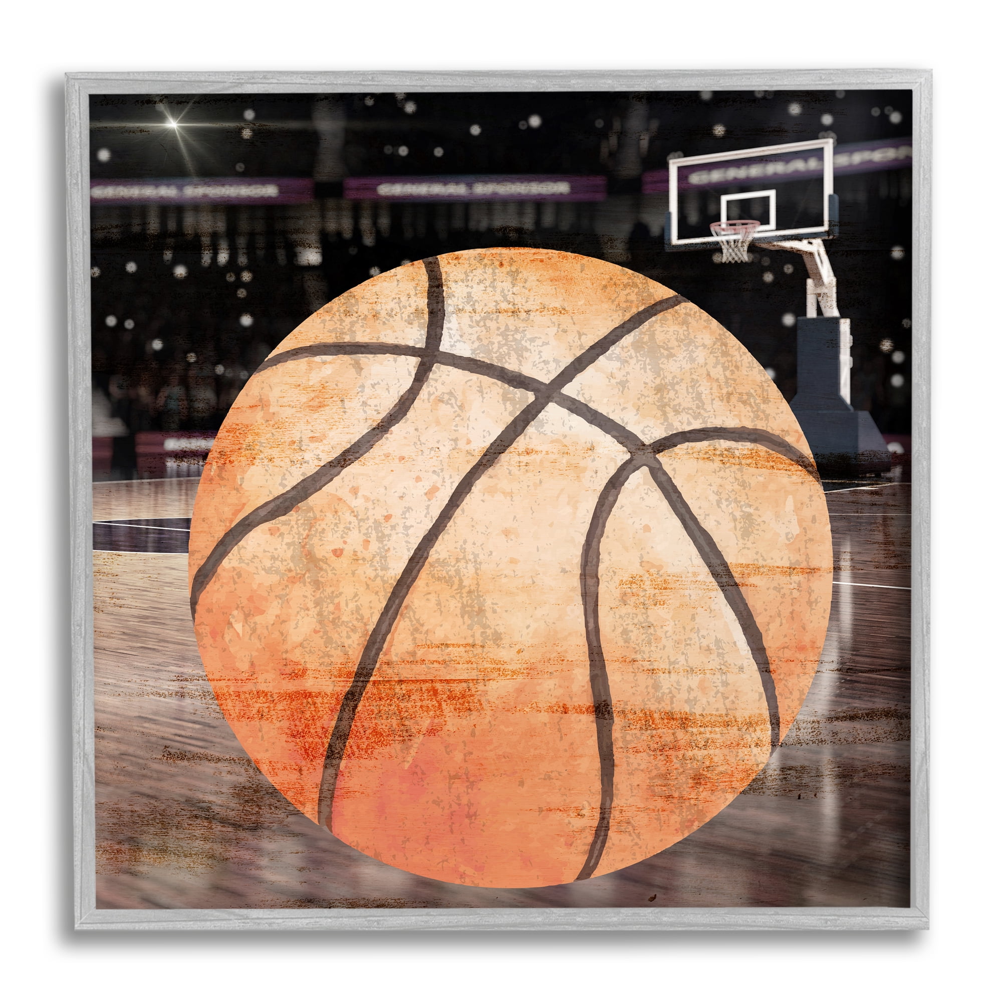 Stupell Industries Abstract Basketball Court Abstract Painting Gray Framed Art Print Wall Art, 17 x 17
