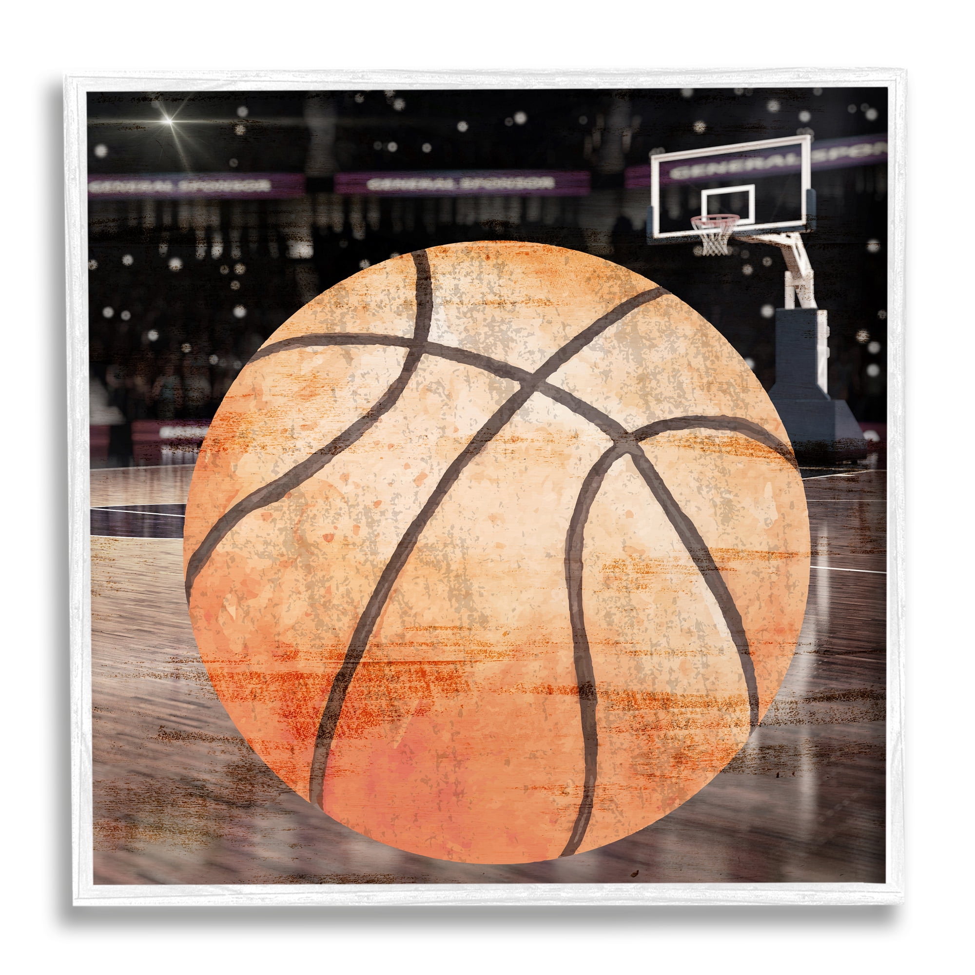Stupell Industries Abstract Basketball Court Abstract Painting White Framed Art Print Wall Art, 24 x 24