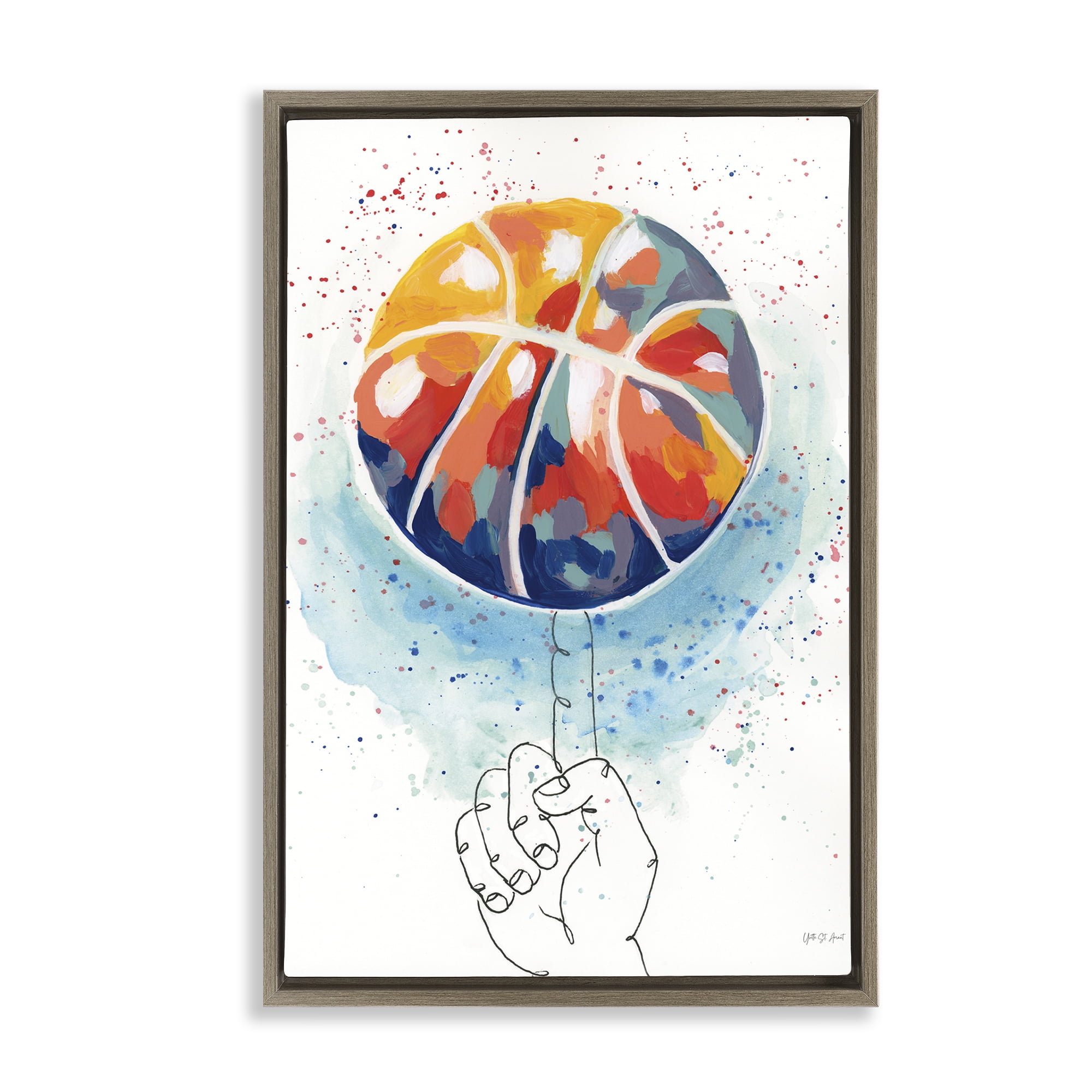 Stupell Industries Abstract Basketball Trick Sports Painting Brown Floater Framed Canvas Art Print Wall Art, 17 x 25