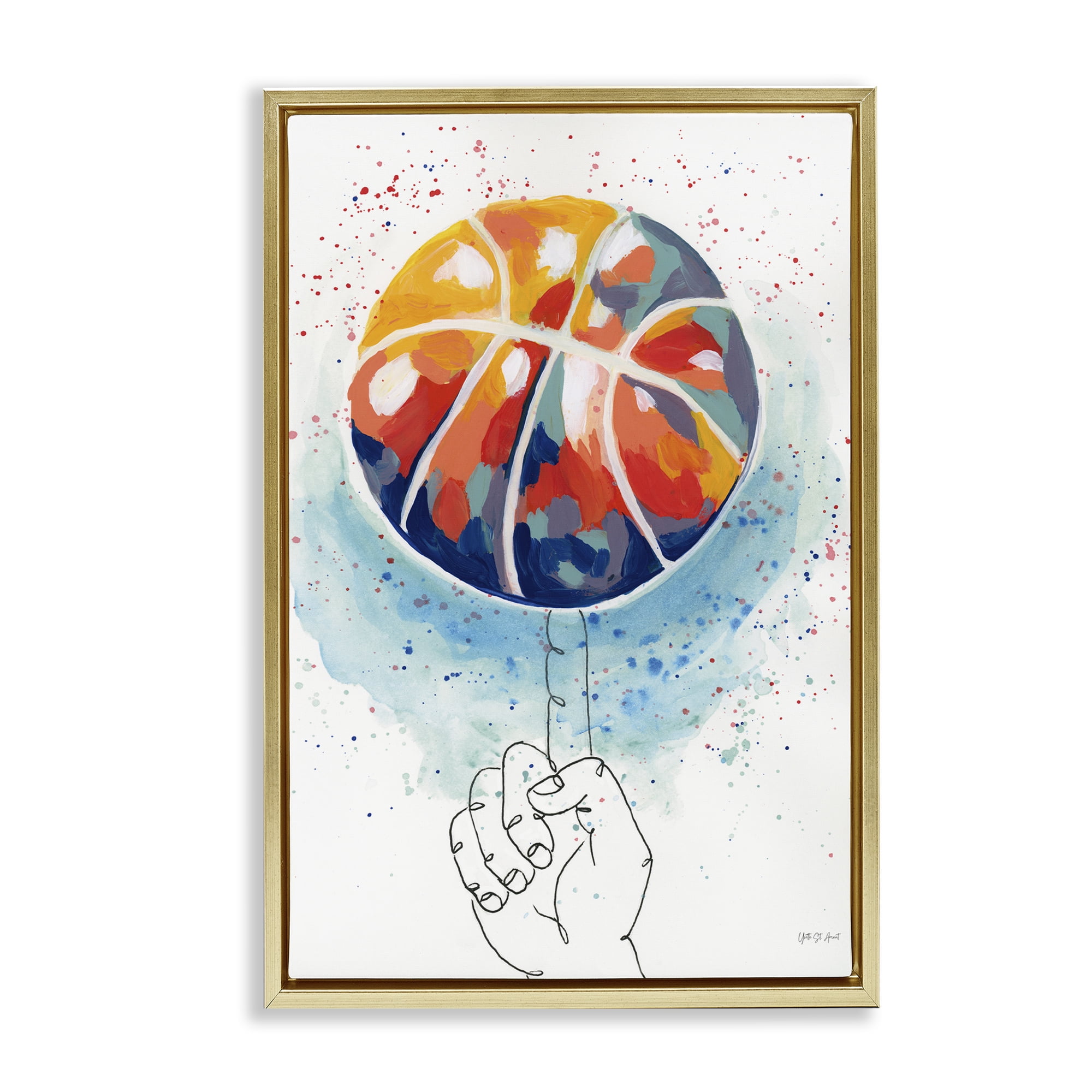 Stupell Industries Abstract Basketball Trick Sports Painting Gold Floater Framed Canvas Art Print Wall Art, 17 x 25