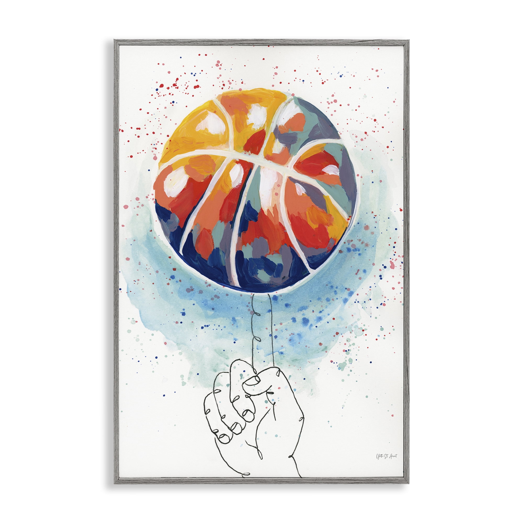 Stupell Industries Abstract Basketball Trick Sports Painting Gray Framed Art Print Wall Art, 12 x 18