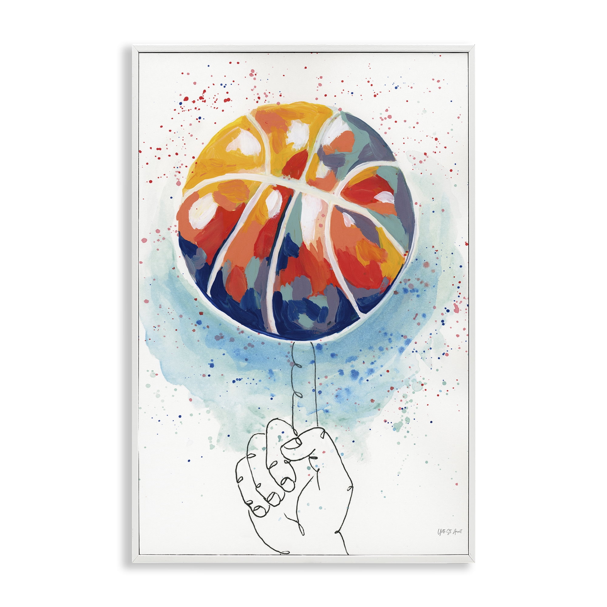 Stupell Industries Abstract Basketball Trick Sports Painting White Framed Art Print Wall Art, 16 x 24