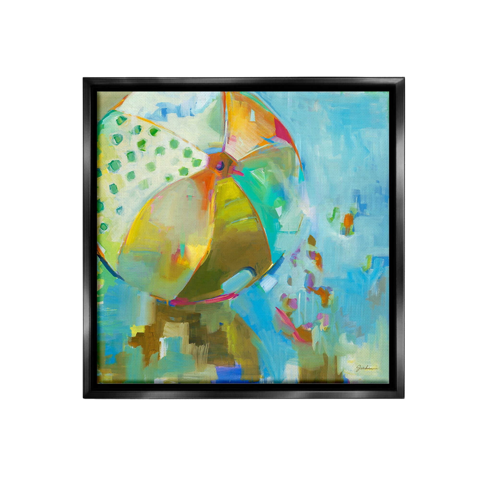 Stupell Industries Abstract Beach Ball Abstract Painting Black Floater Framed Canvas Art Print Wall Art, 18 x 18