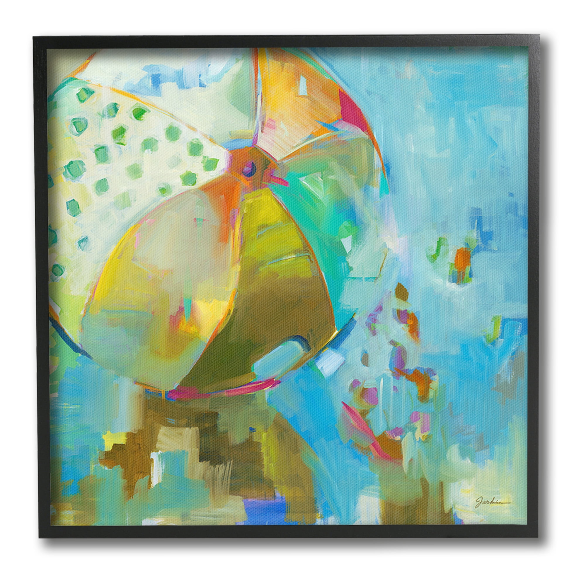 Stupell Industries Abstract Beach Ball Abstract Painting Black Framed Art Print Wall Art, 24 x 24