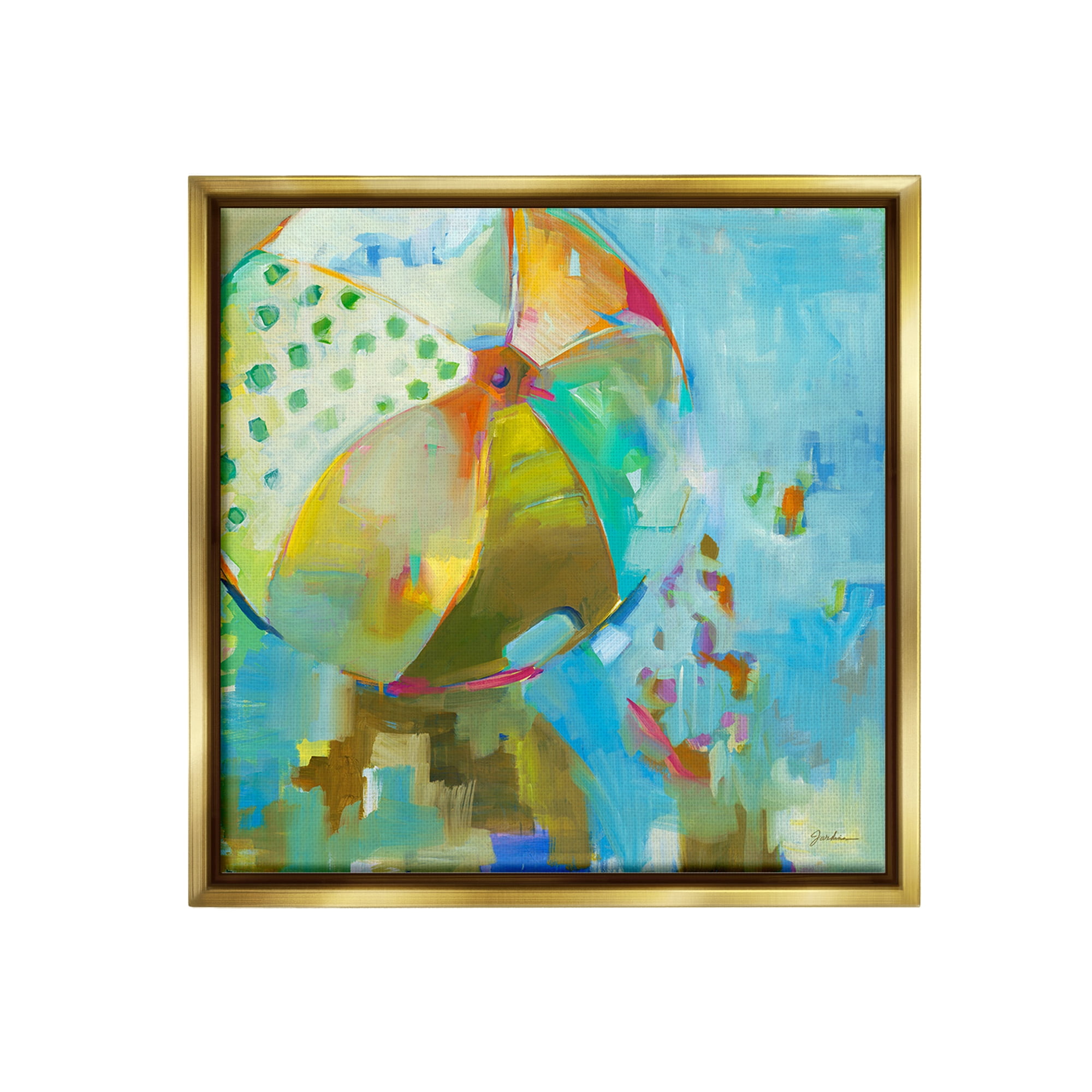 Stupell Industries Abstract Beach Ball Abstract Painting Gold Floater Framed Canvas Art Print Wall Art, 18 x 18