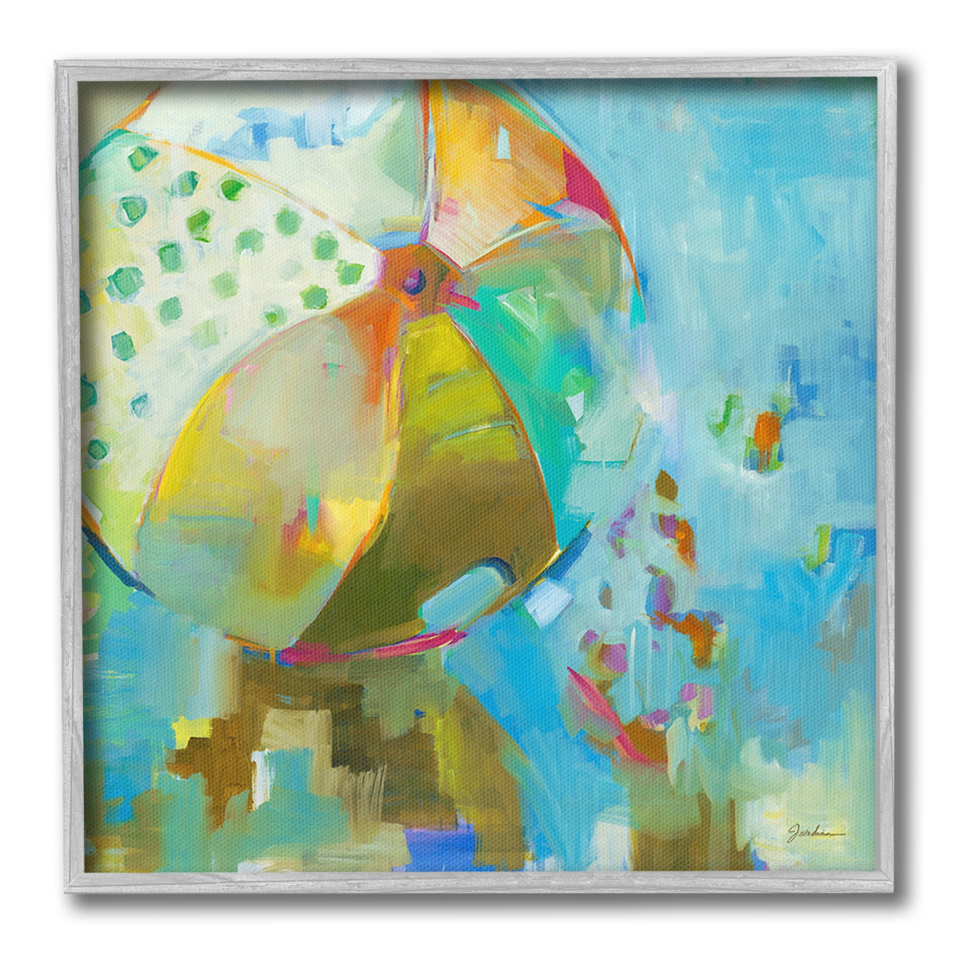 Stupell Industries Abstract Beach Ball Abstract Painting Gray Framed Art Print Wall Art, 24 x 24