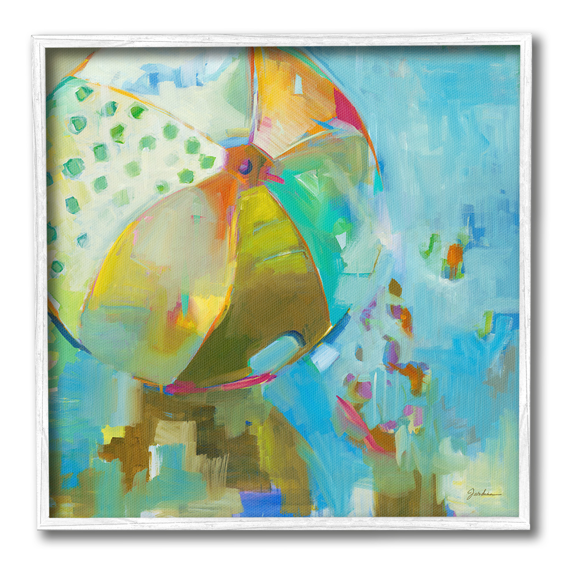 Stupell Industries Abstract Beach Ball Abstract Painting White Framed Art Print Wall Art, 12 x 12