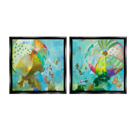 Stupell Industries Abstract Beach Balls Abstract Painting Black Floater Framed Canvas Art Print Wall Art, 18 x 18, Set of 2