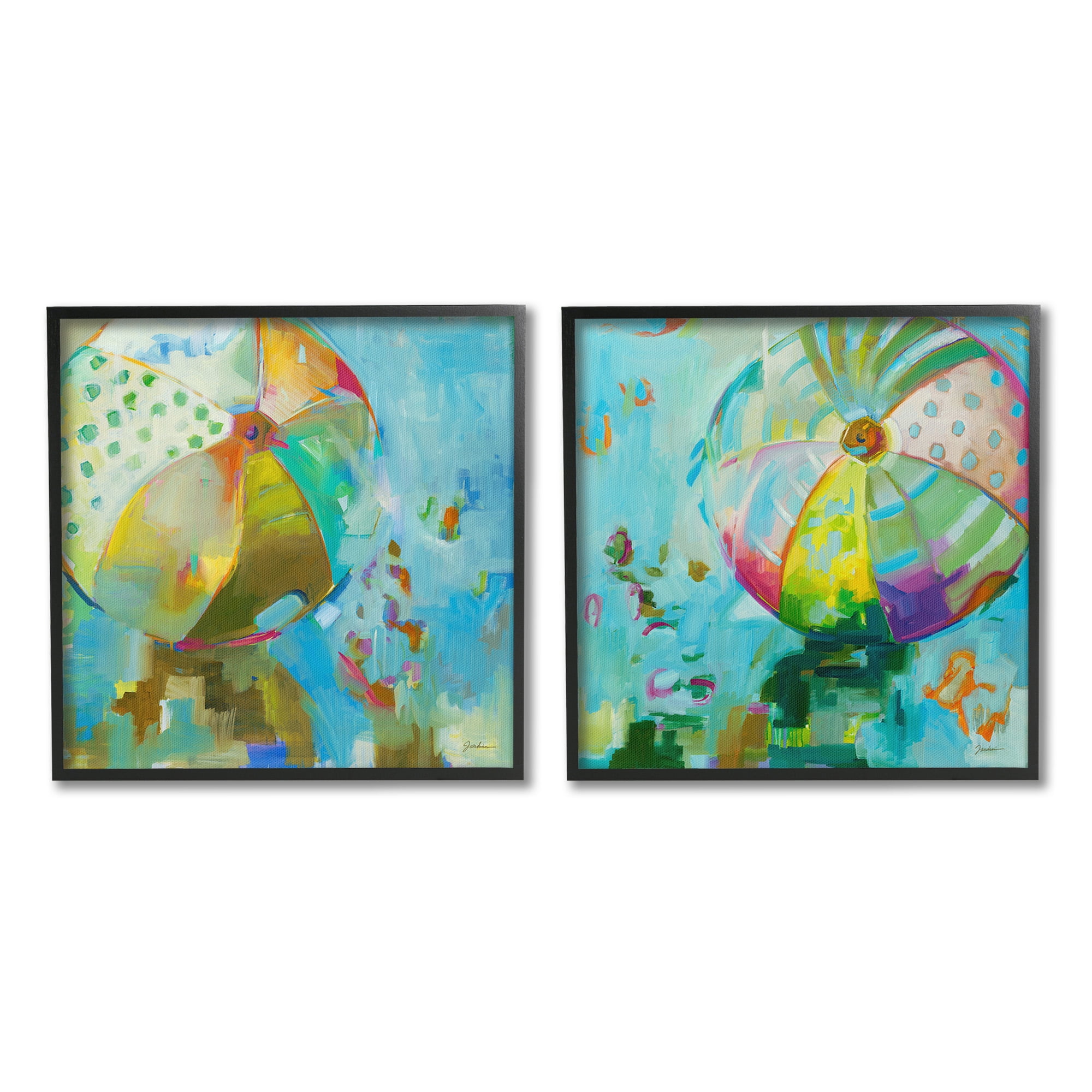 Stupell Industries Abstract Beach Balls Abstract Painting Black Framed Art Print Wall Art, 17 x 17, Set of 2