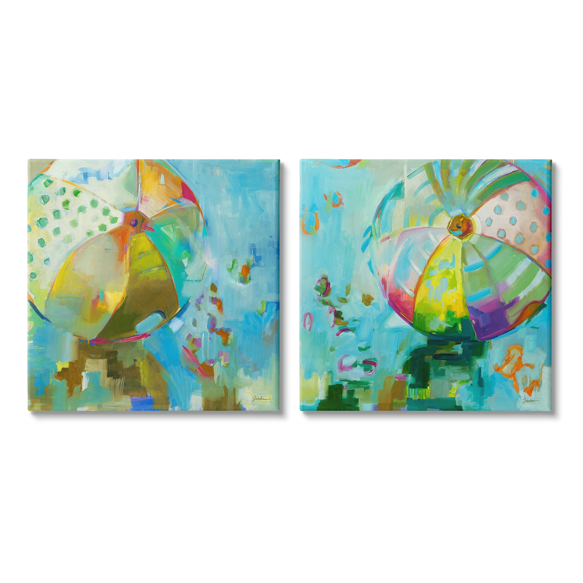 Stupell Industries Abstract Beach Balls Abstract Painting Gallery Wrapped Canvas Art Print Wall Art, 24 x 24, Set of 2