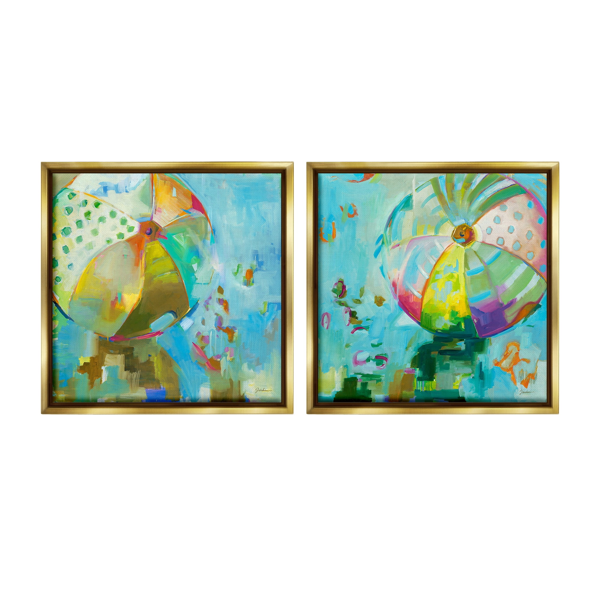 Stupell Industries Abstract Beach Balls Abstract Painting Gold Floater Framed Canvas Art Print Wall Art, 25 x 25, Set of 2
