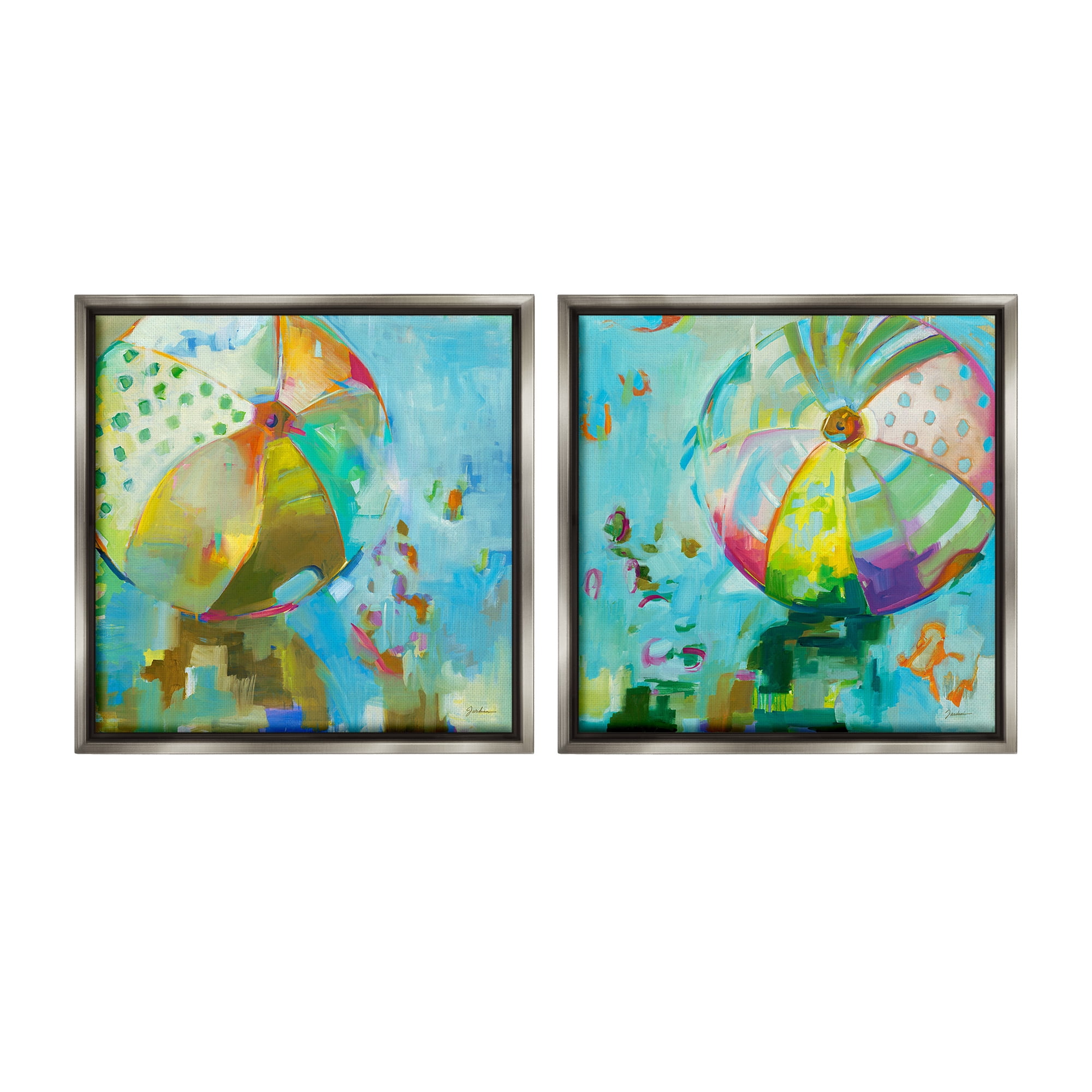 Stupell Industries Abstract Beach Balls Abstract Painting Gray Floater Framed Canvas Art Print Wall Art, 25 x 25, Set of 2