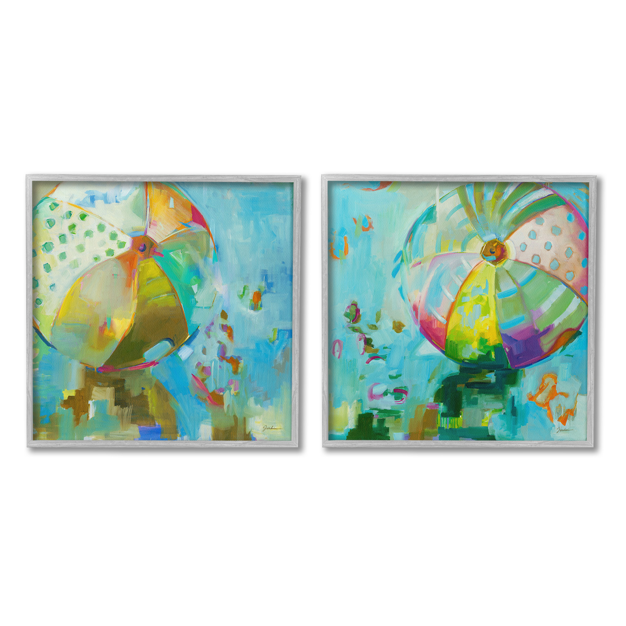 Stupell Industries Abstract Beach Balls Abstract Painting Gray Framed Art Print Wall Art, 17 x 17, Set of 2