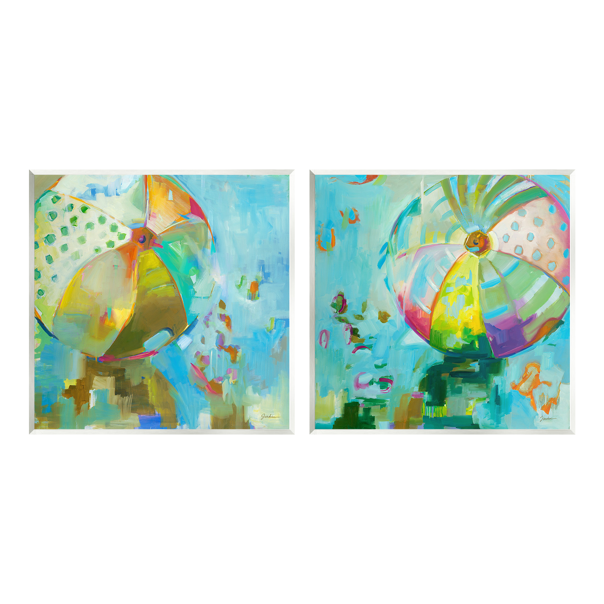 Stupell Industries Abstract Beach Balls Abstract Painting Unframed Art Print Wall Art, 12 x 12, Set of 2