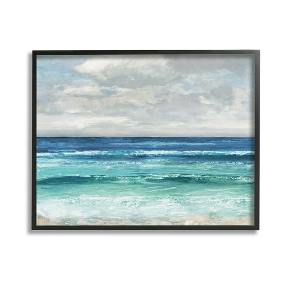 Stupell Industries Abstract Beach Clouds Landscape Painting Black Framed Art Print Wall Art, 14 x 11