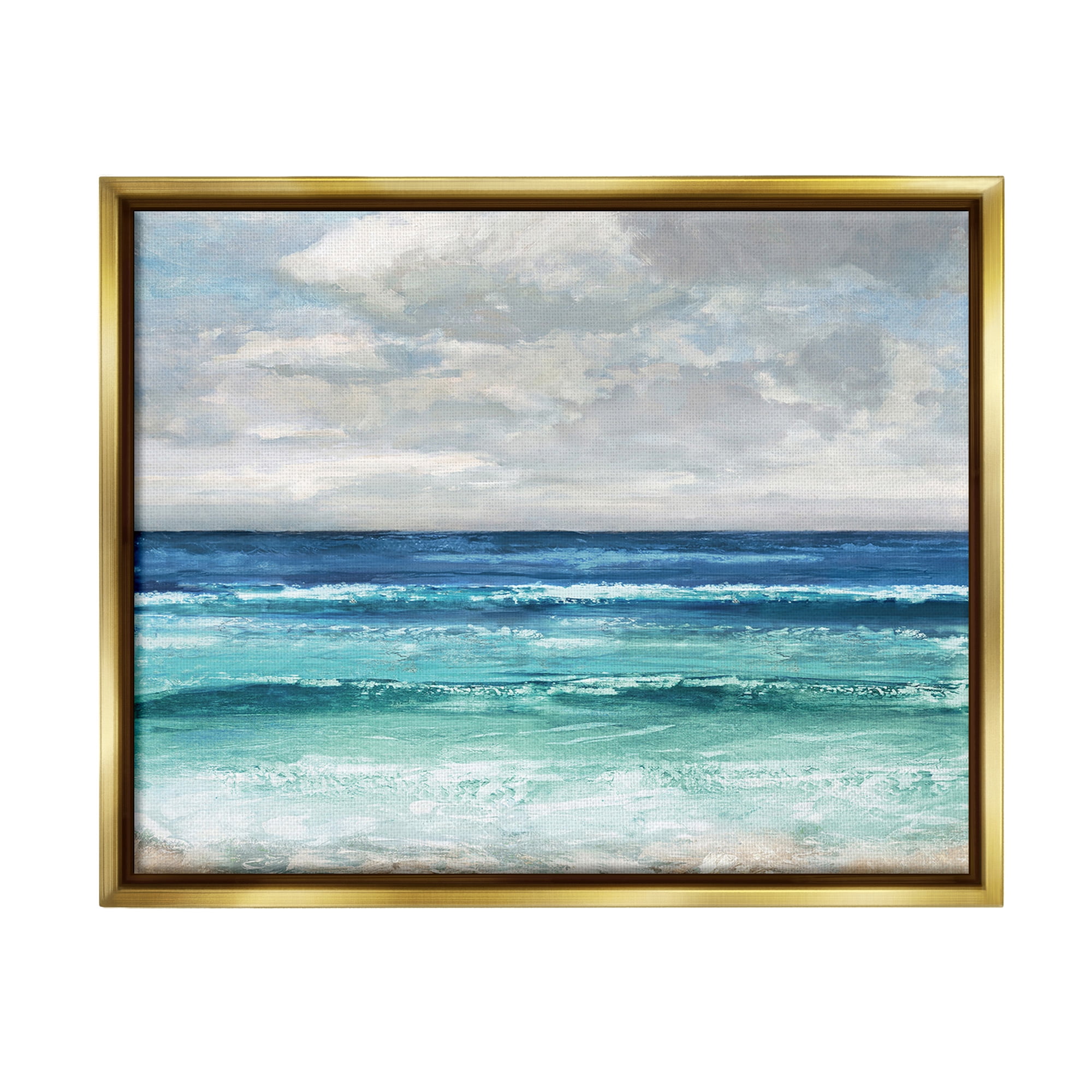 Stupell Industries Abstract Beach Clouds Landscape Painting Gold Floater Framed Canvas Art Print Wall Art, 21 x 17