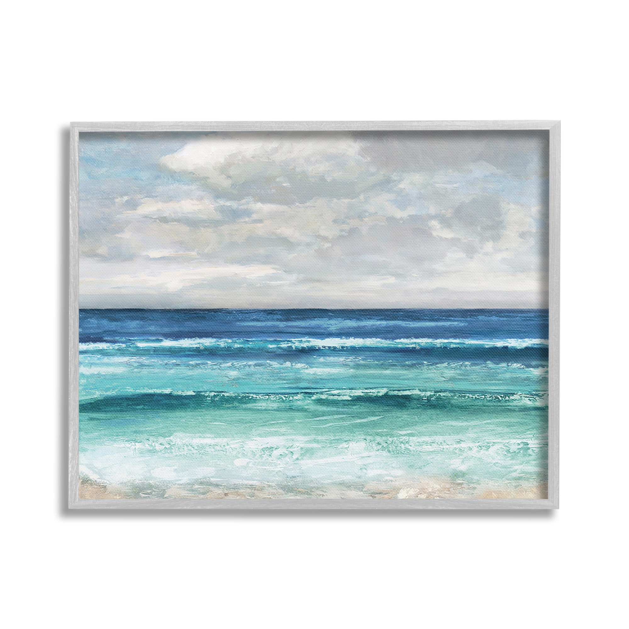 Stupell Industries Abstract Beach Clouds Landscape Painting Gray Framed Art Print Wall Art, 20 x 16