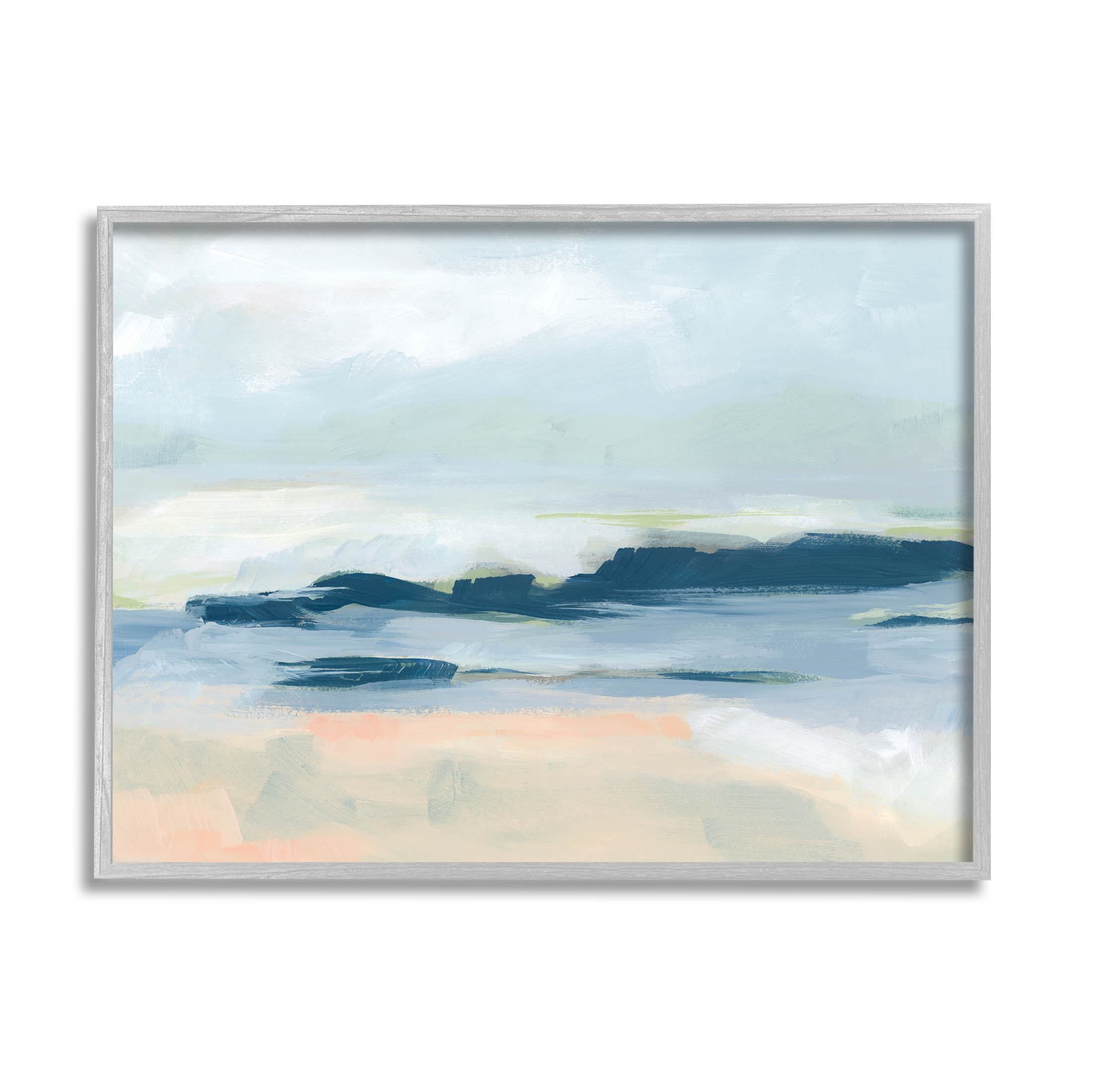 Stupell Industries Abstract Beach Coast Landscape Painting Gray Framed Art Print Wall Art, Design by June Erica Vess