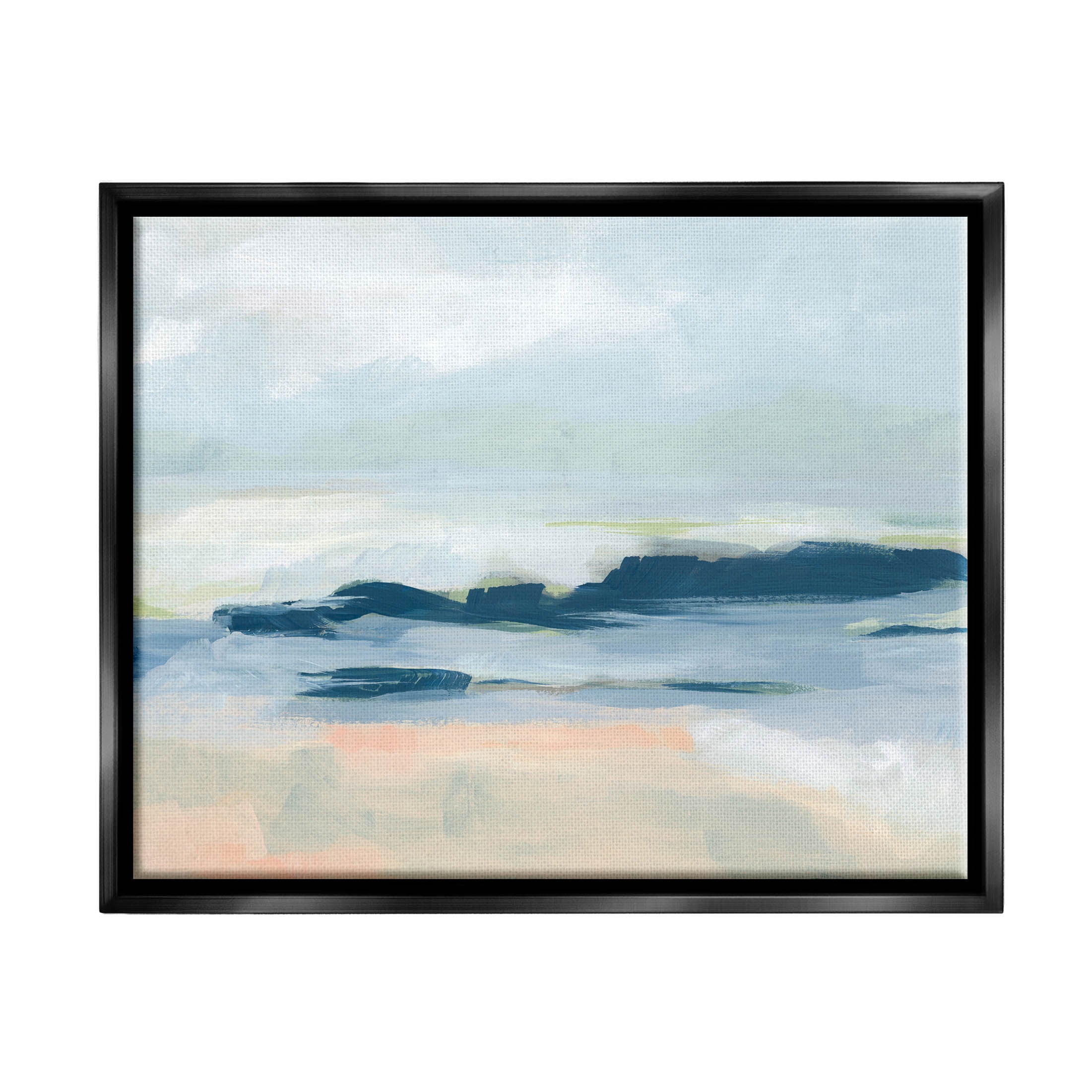 Stupell Industries Abstract Beach Coast Landscape Painting Jet Black Floating Framed Canvas Print Wall Art, Design by June Erica Vess