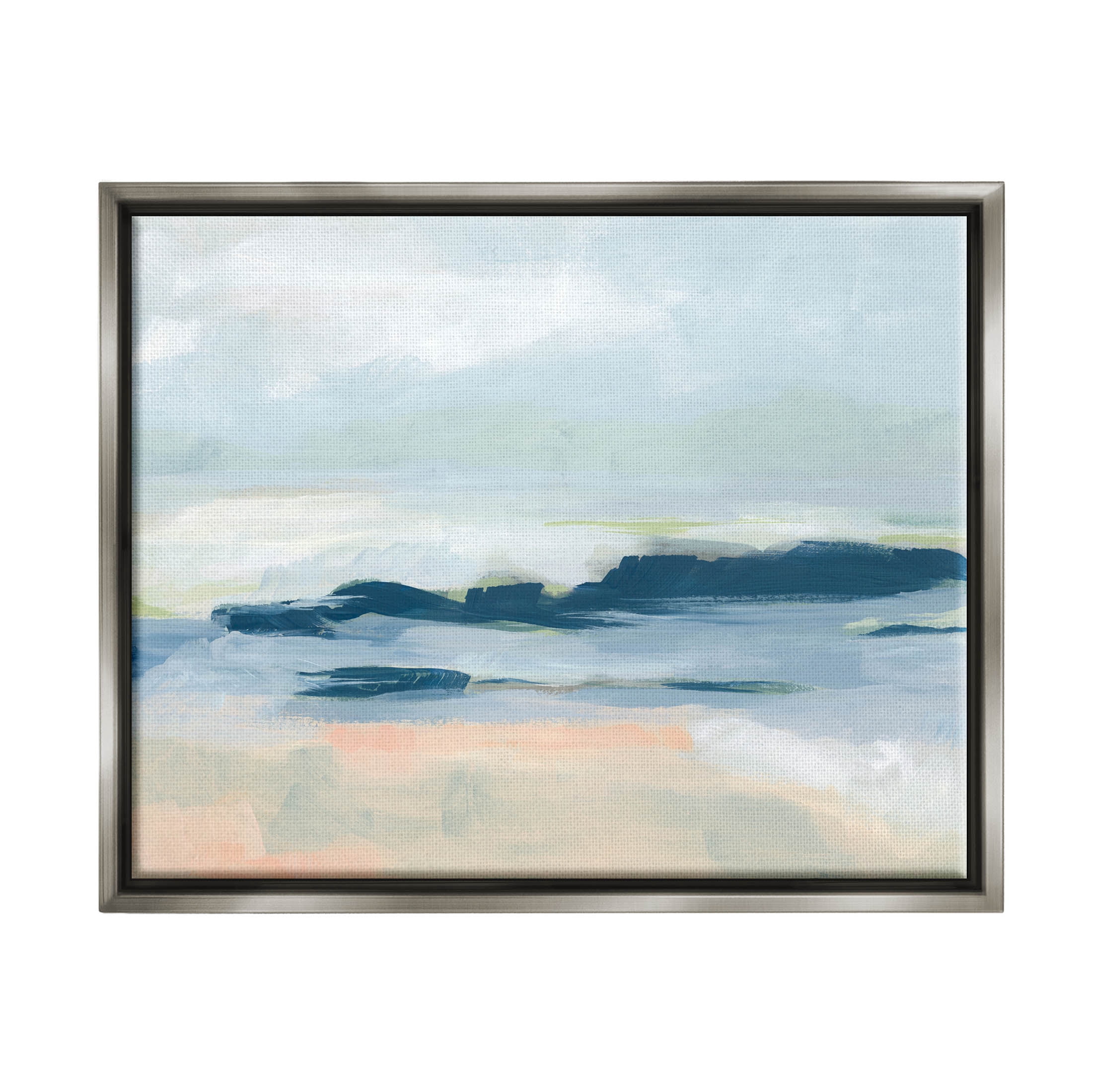 Stupell Industries Abstract Beach Coast Landscape Painting Luster Gray Floating Framed Canvas Print Wall Art, Design by June Erica Vess