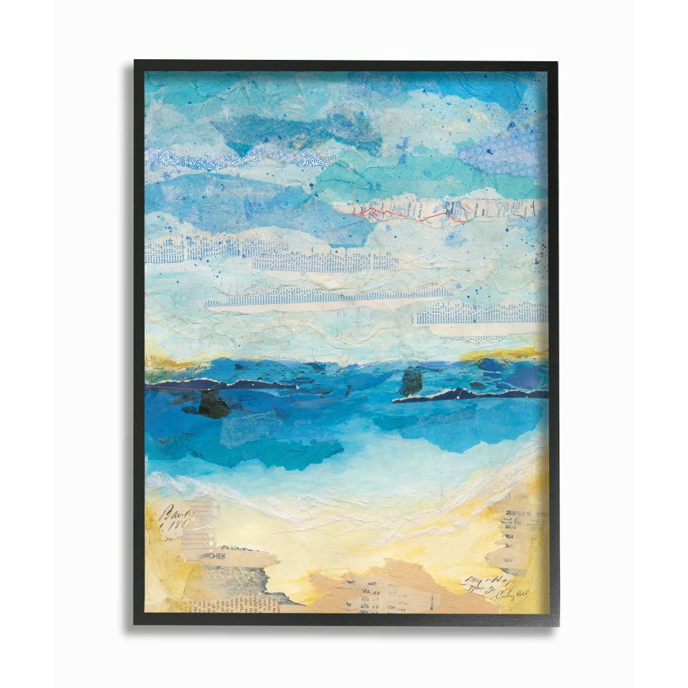 Stupell Industries Abstract Beach Coast Ocean Blue Collage Design Framed Giclee Texturized Art by Courtney Prahl