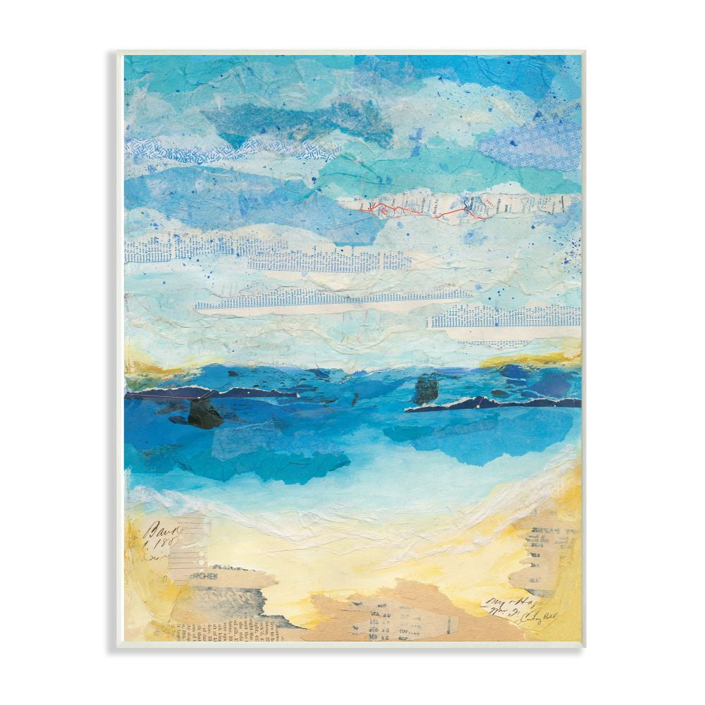 Stupell Industries Abstract Beach Coast Ocean Blue Collage Design Wall Plaque Art by Courtney Prahl