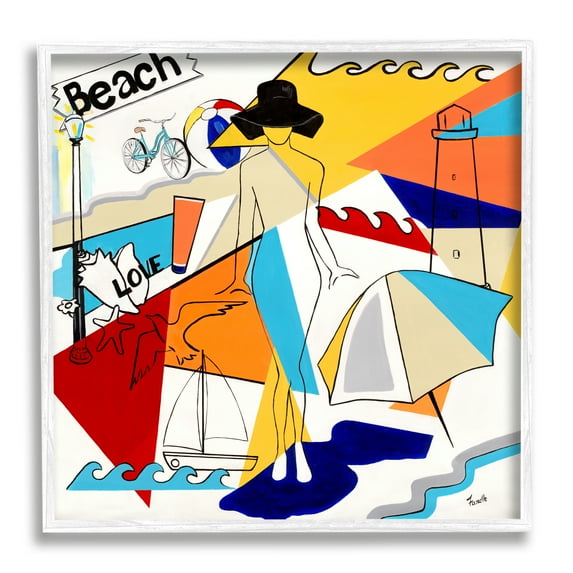 Stupell Industries Abstract Beach Collage Nature Painting White Framed Art Print Wall Art, 12 x 12