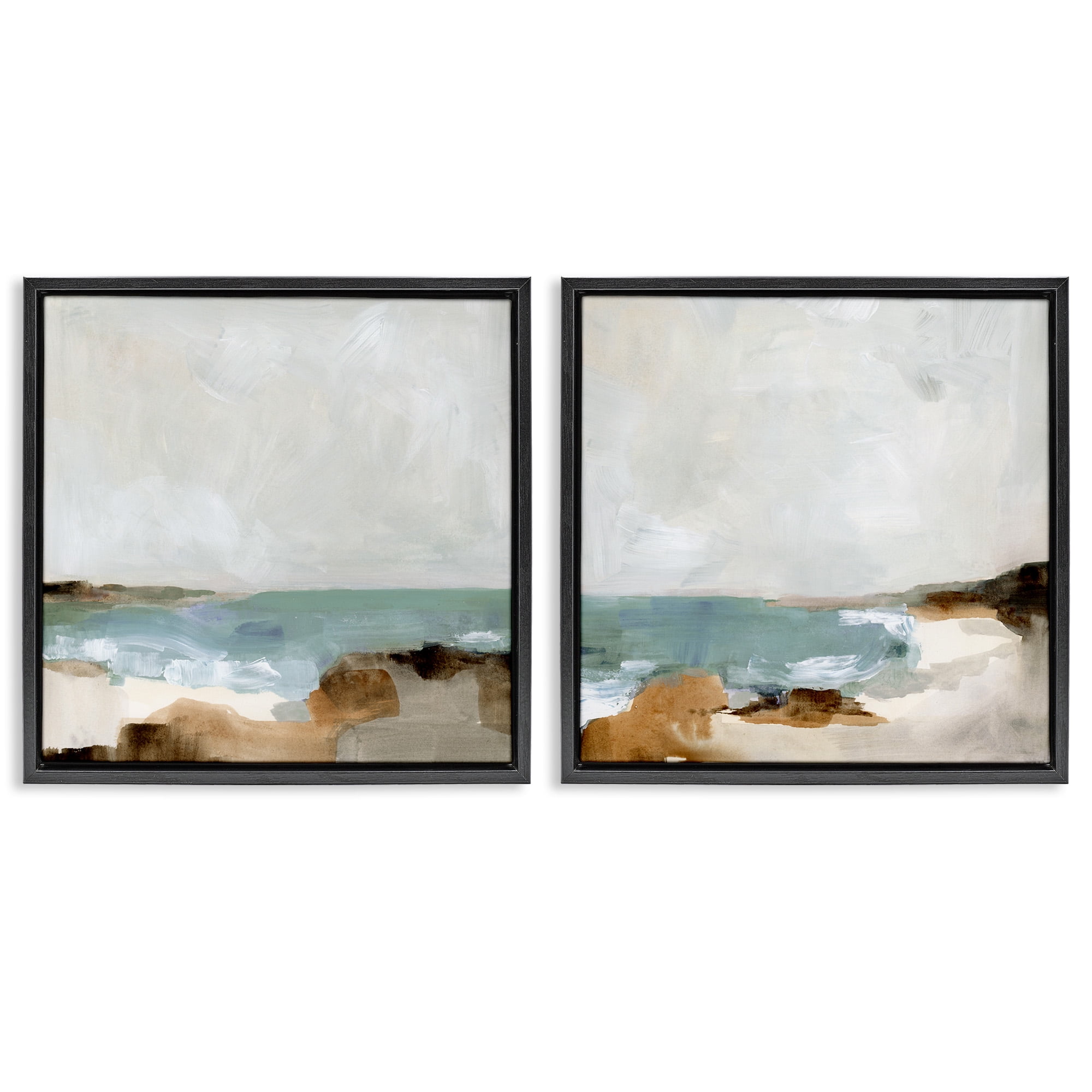 Stupell Industries Abstract Beach Cove Landscape Cliffs Nature Painting Black Floater Framed Canvas Art Print Wall Art, 18 x 18, Set of 2