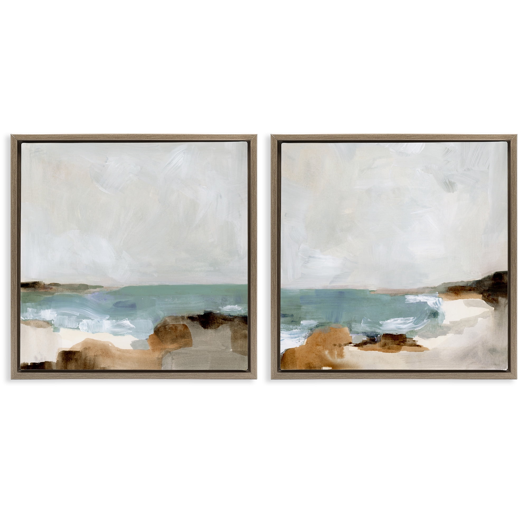 Stupell Industries Abstract Beach Cove Landscape Cliffs Nature Painting Brown Floater Framed Canvas Art Print Wall Art, 25 x 25, Set of 2