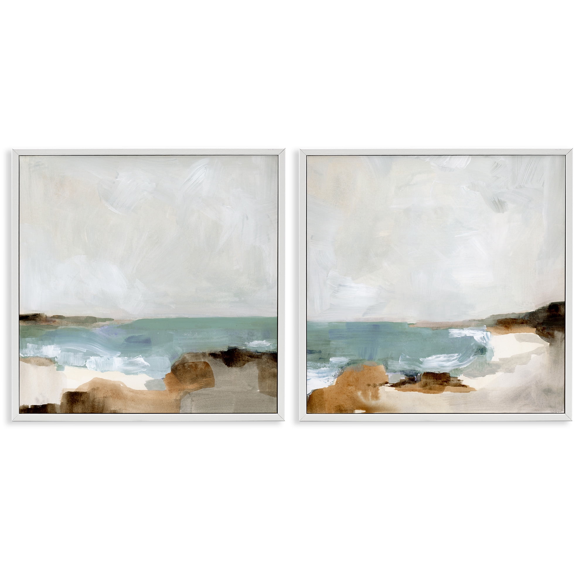 Stupell Industries Abstract Beach Cove Landscape Cliffs Nature Painting White Framed Art Print Wall Art, 24 x 24, Set of 2