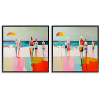 Stupell Industries Abstract Beach Goers People Painting Black Framed Art Print Wall Art, 12 x 12, Set of 2