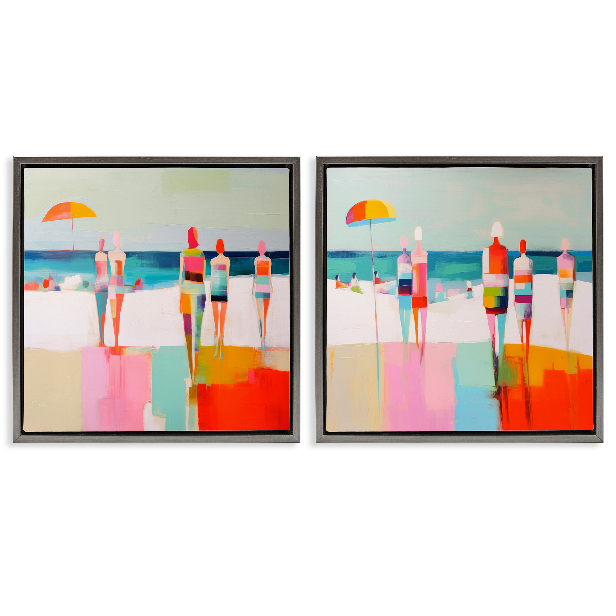 Stupell Industries Abstract Beach Goers People Painting Gray Floater Framed Canvas Art Print Wall Art, 25 x 25, Set of 2