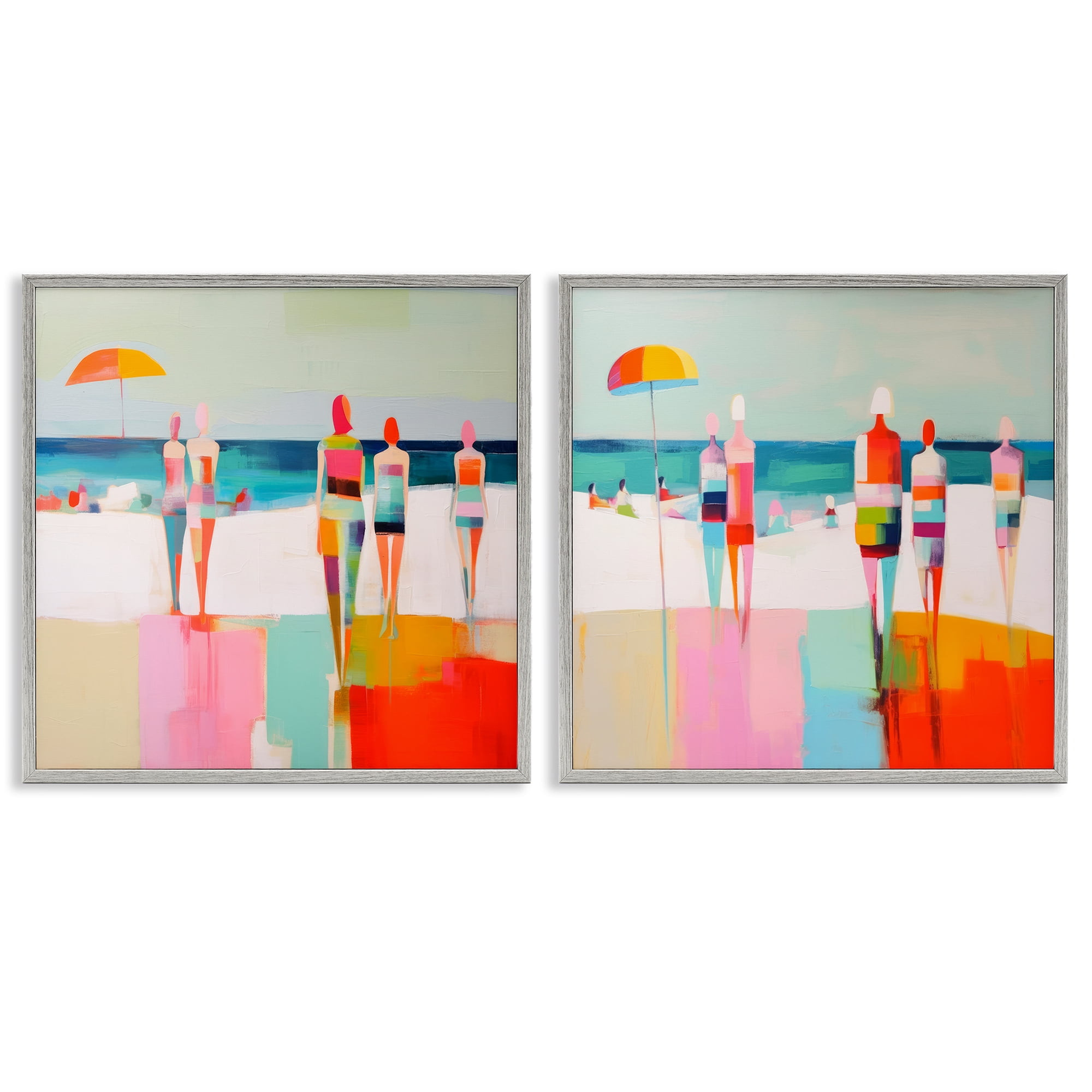 Stupell Industries Abstract Beach Goers People Painting Gray Framed Art Print Wall Art, 12 x 12, Set of 2