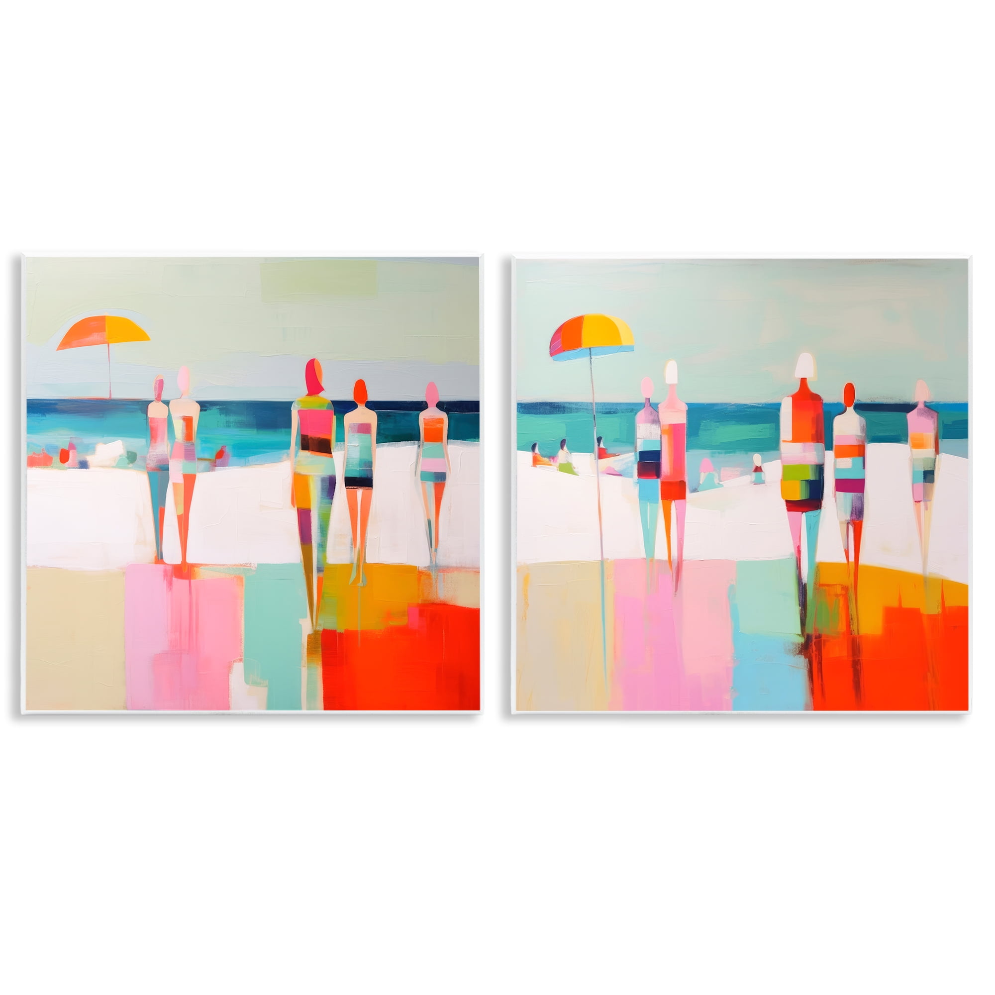 Stupell Industries Abstract Beach Goers People Painting Unframed Art Print Wall Art, 12 x 12, Set of 2