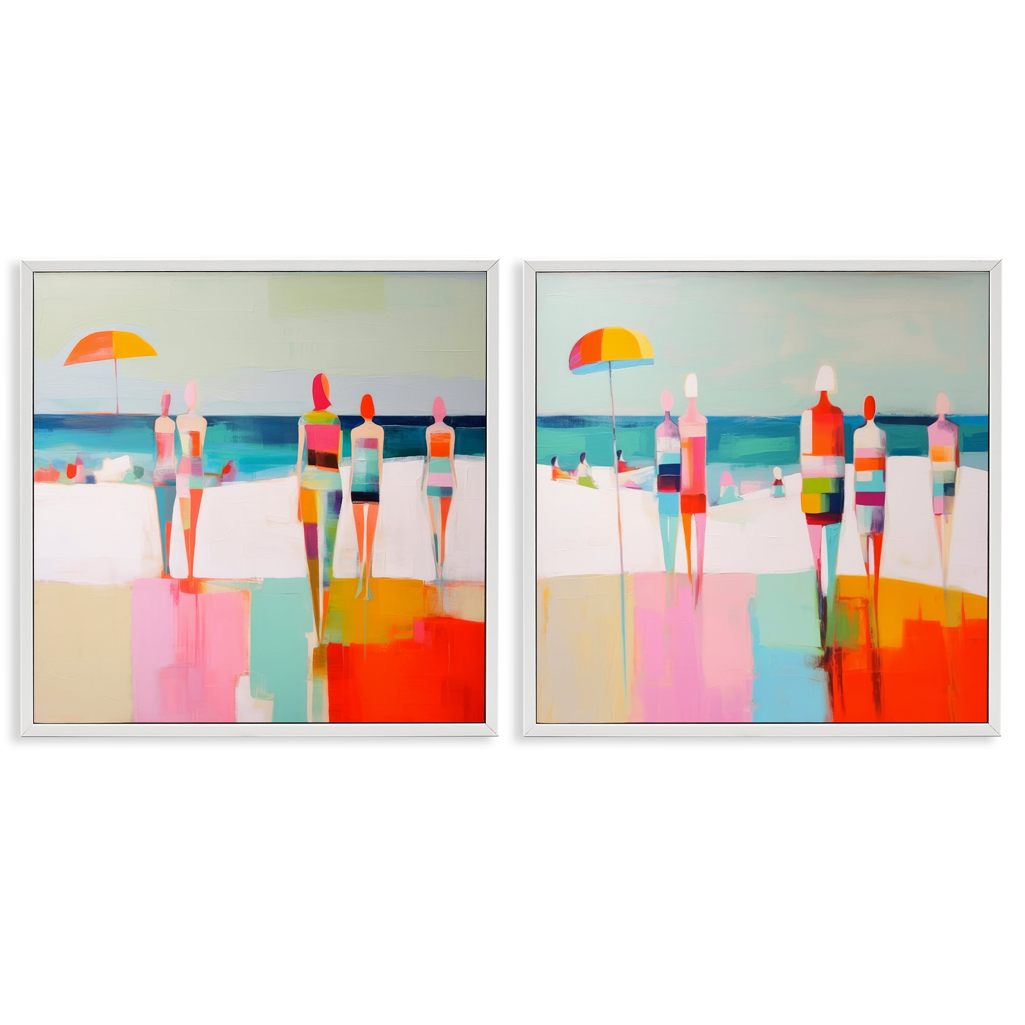 Stupell Industries Abstract Beach Goers People Painting White Framed Art Print Wall Art, 24 x 24, Set of 2