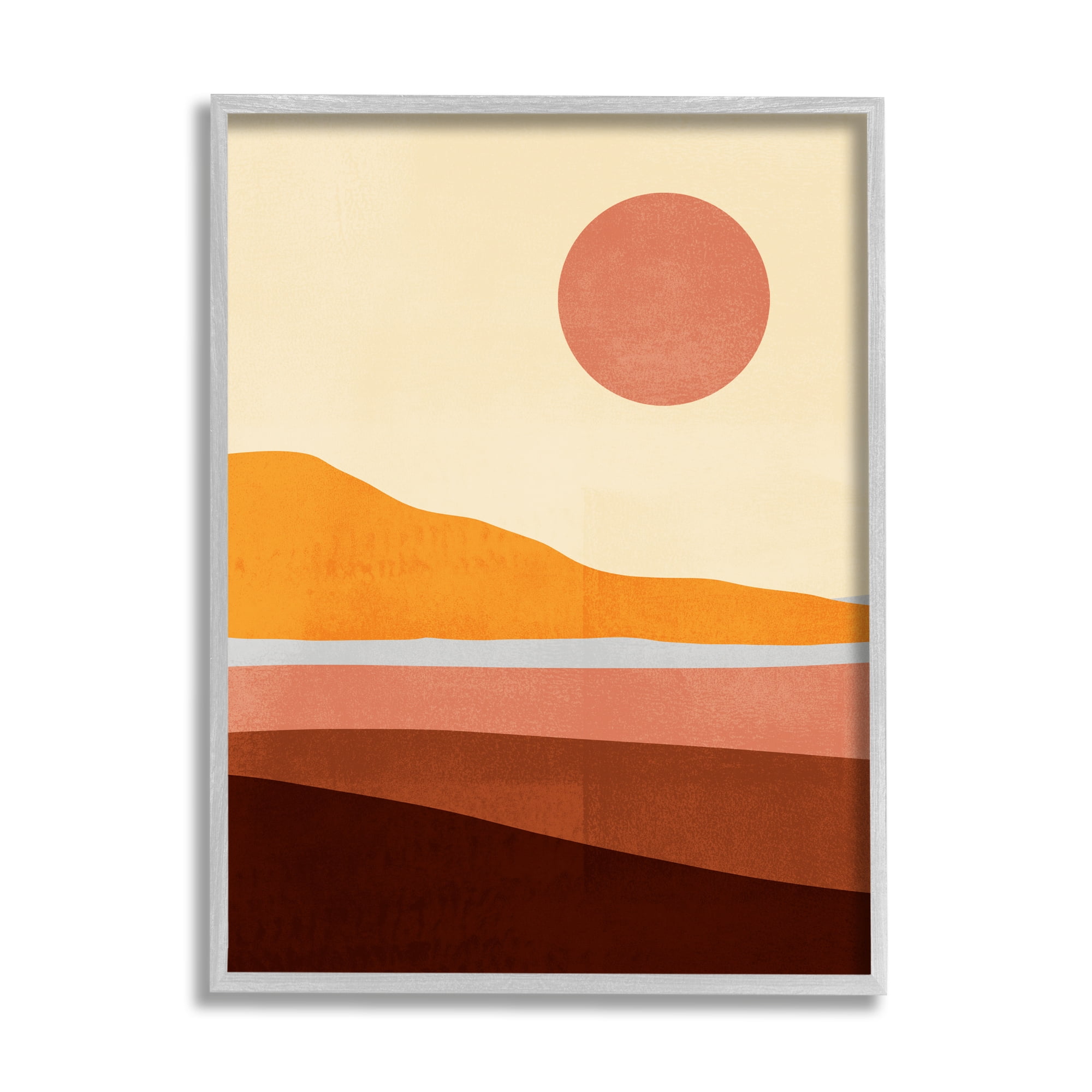 Stupell Industries Abstract Beach Landscape Bold Sun Color Block Framed Wall Art Design by Victoria Borges, 16" x 20", Gray Framed