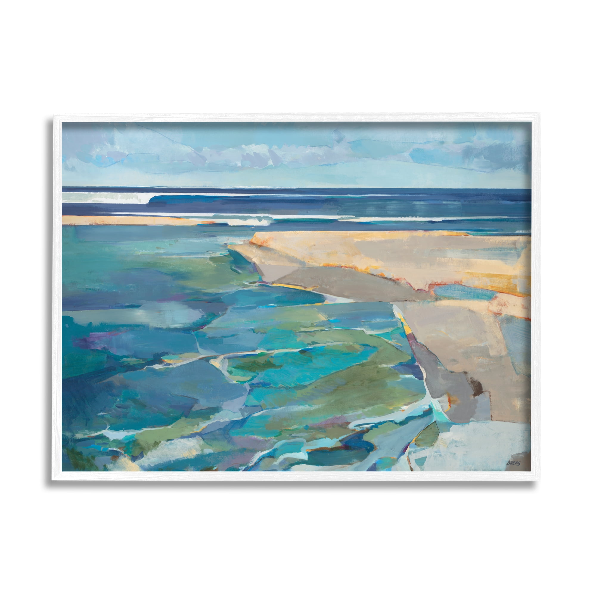 Stupell Industries Abstract Beach Landscape Pastel Cubism Painting Framed Art Print Wall Art, 20x16, By Third and Wall