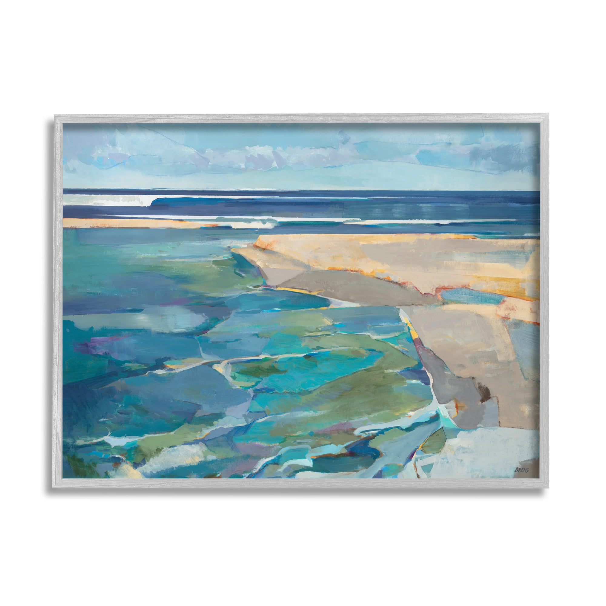 Stupell Industries Abstract Beach Landscape Pastel Cubism Painting Framed Art Print Wall Art, 30x24, By Third and Wall
