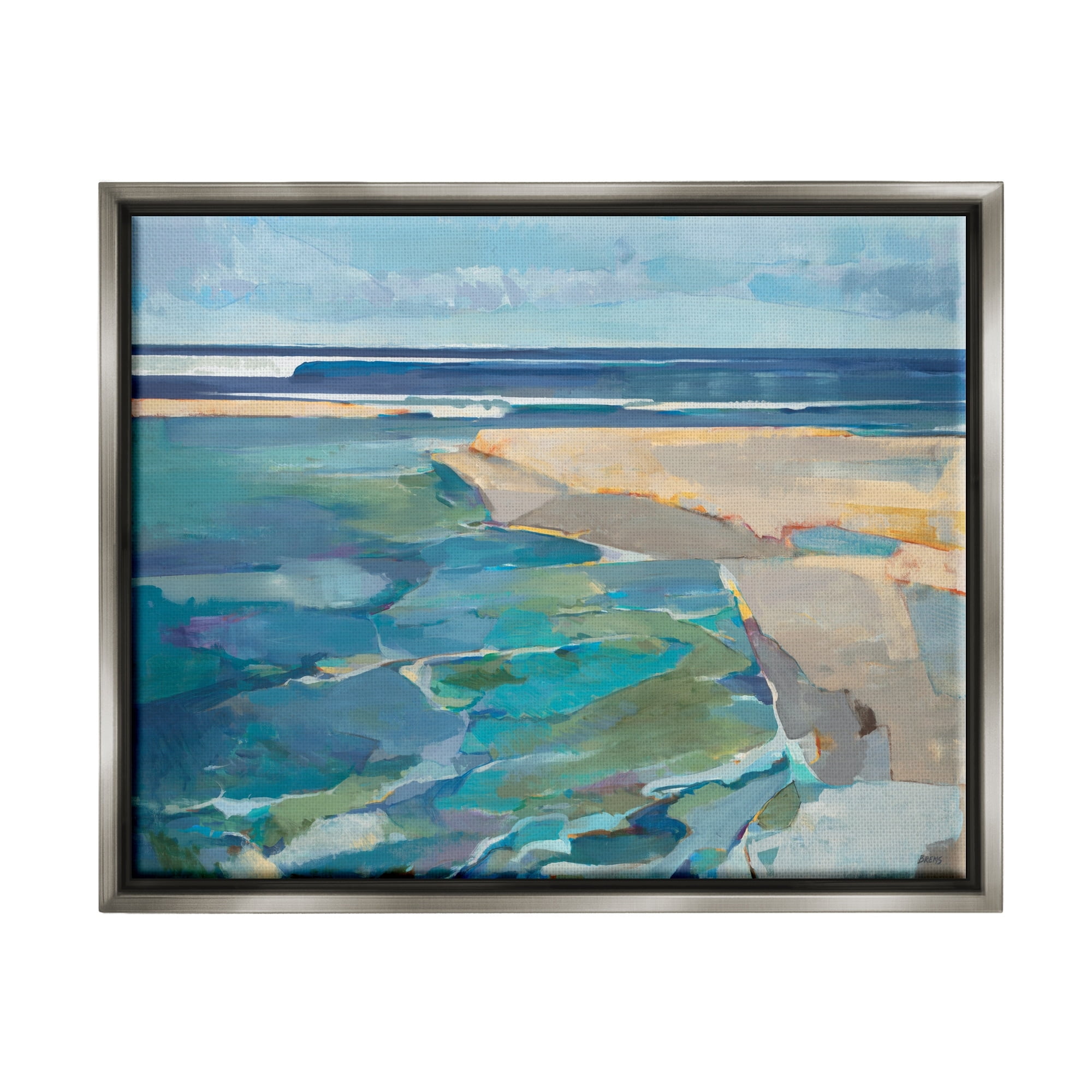 Stupell Industries Abstract Beach Landscape Pastel Cubism Painting Luster Gray Framed Floating Canvas Wall Art, 16x20, by Third and Wall