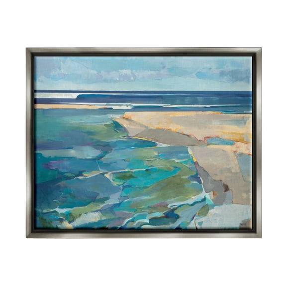 Stupell Industries Abstract Beach Landscape Pastel Cubism Painting Luster Gray Framed Floating Canvas Wall Art, 24x30, by Third and Wall