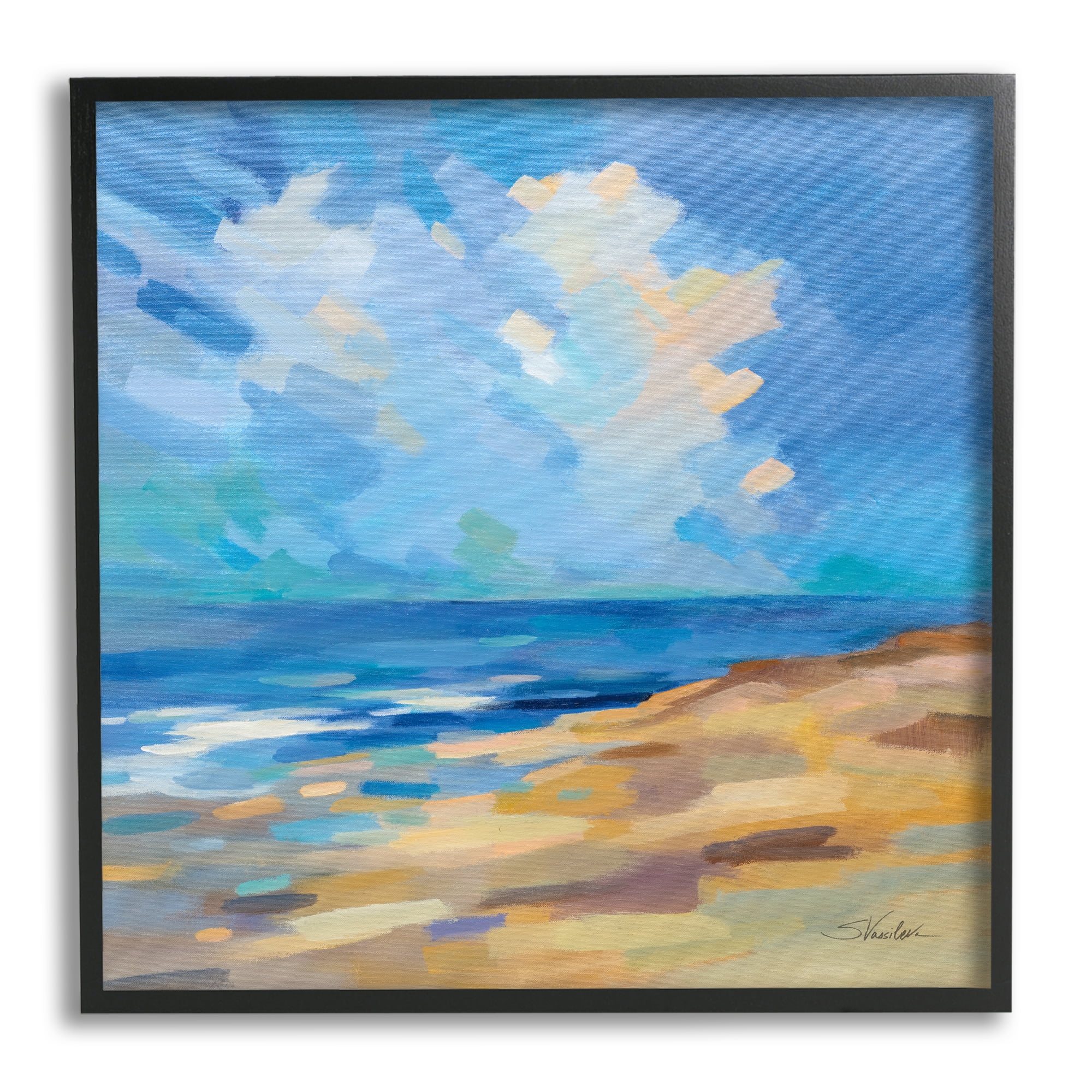 Stupell Industries Abstract Beach Painting Nature Painting Black Framed Art Print Wall Art, 12 x 12
