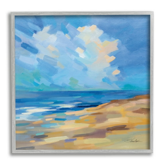 Stupell Industries Abstract Beach Painting Nature Painting Gray Framed Art Print Wall Art, 17 x 17