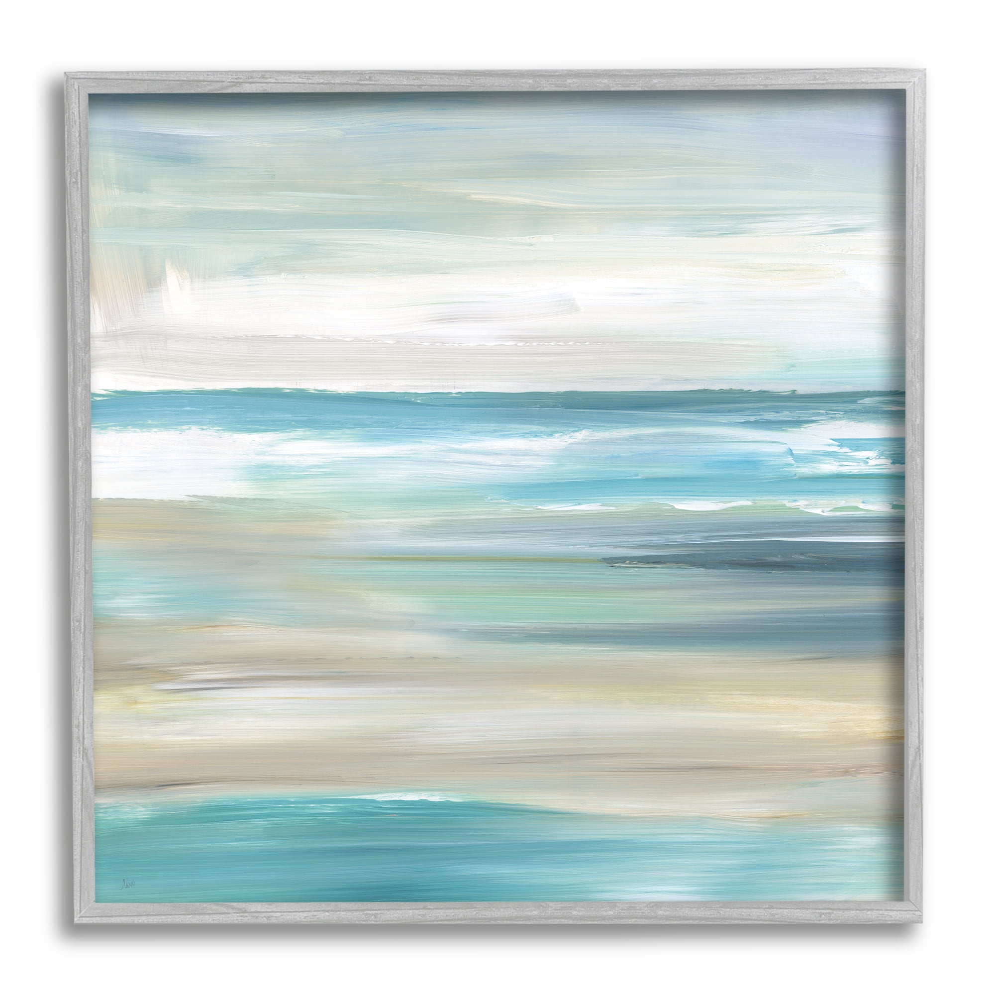 Stupell Industries Abstract Beach Sand Ocean Waves Coastal Painting Gray Framed Art Print Wall Art