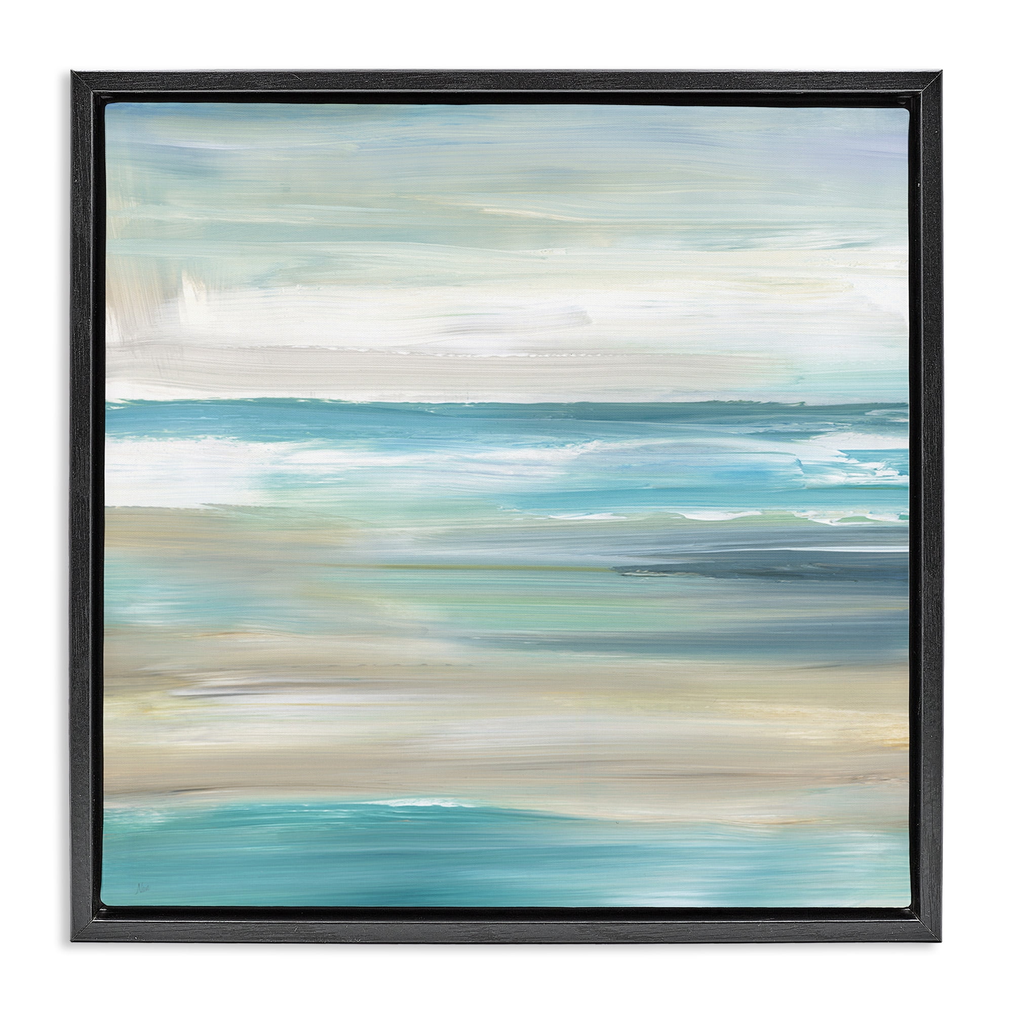 Stupell Industries Abstract Beach Sand Ocean Waves Nature Painting Black Floater Framed Canvas Art Print Wall Art, 18 x 18