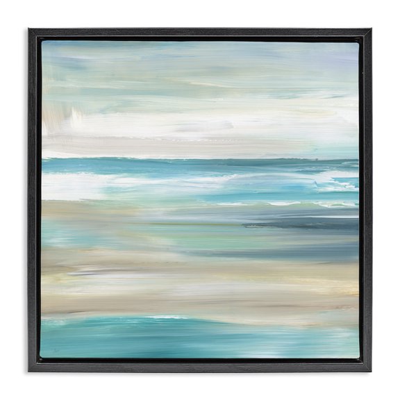 Stupell Industries Coastal Abstract Beach Sand Ocean Waves Black Floating Frame Canvas Art, 18 x 18, by Nan